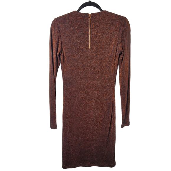 Ted Baker Women's Lizzey Metallic Copper Dress Size 4 Long Sleeve Twist Front - Picture 5 of 7